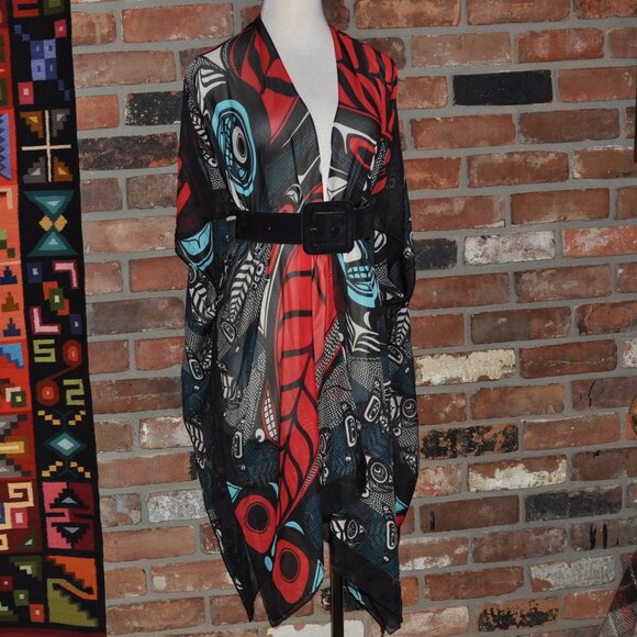 Native Northwest Sheer Wrap Salmon Motif Artist Kwiaahwah Jones - Picture 1 of 10